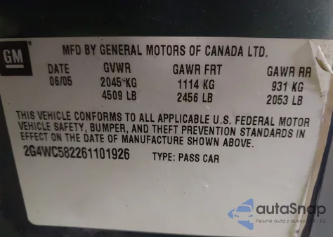 2006 Buick Lacrosse Cx из США, поврежденный, VIN 2G4WC582261101926